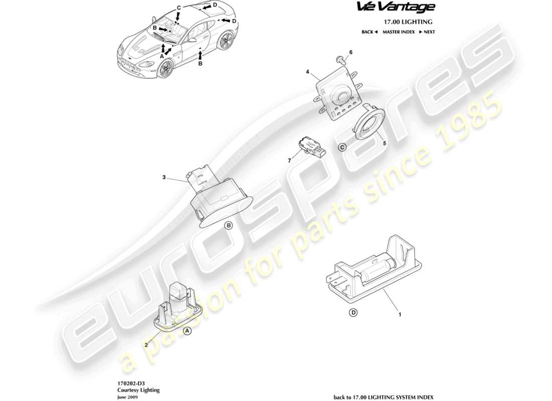 aston martin v12 vantage (2011) courtesy lighting part diagram