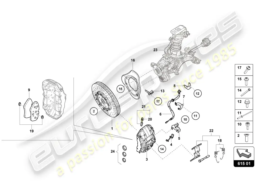 lamborghini evo spyder (2020) ceramic brake disc parts diagram