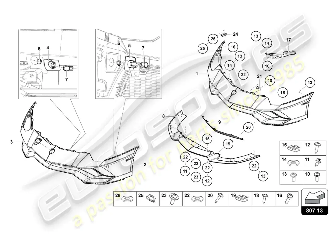 lamborghini lp740-4 s roadster (2019) bumper, complete front part diagram