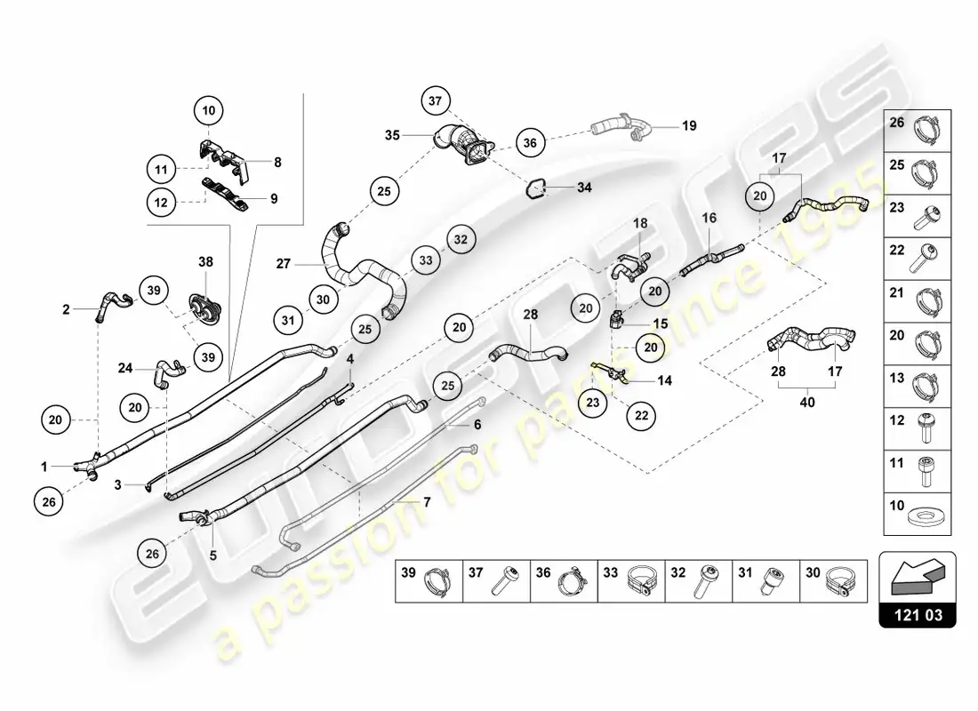 lamborghini lp600-4 zhong coupe (2016) coolant hoses and pipes center parts diagram