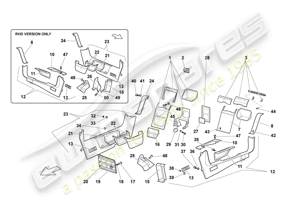 lamborghini murcielago coupe (2002) pillar trim parts diagram