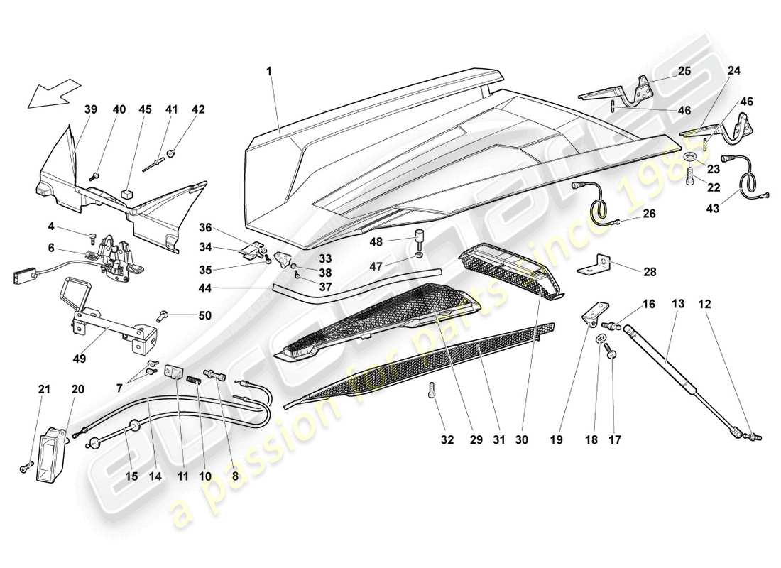 lamborghini lp640 roadster (2008) flap for engine cover part diagram