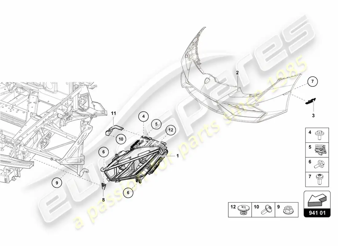 lamborghini lp600-4 zhong coupe (2016) led headlight front parts diagram