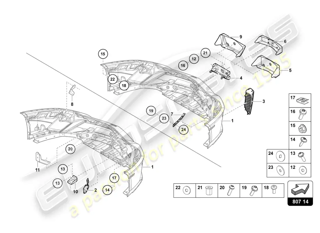 lamborghini lp740-4 s roadster (2019) bumper, complete front part diagram