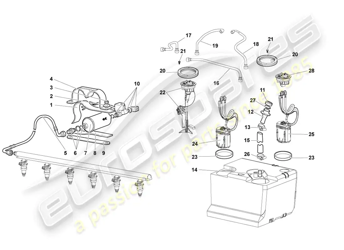 lamborghini murcielago coupe (2006) fuel line with breather pipe parts diagram