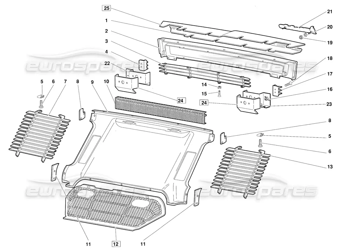 lamborghini diablo (1991) rear body elements (valid for june 1992 version) parts diagram