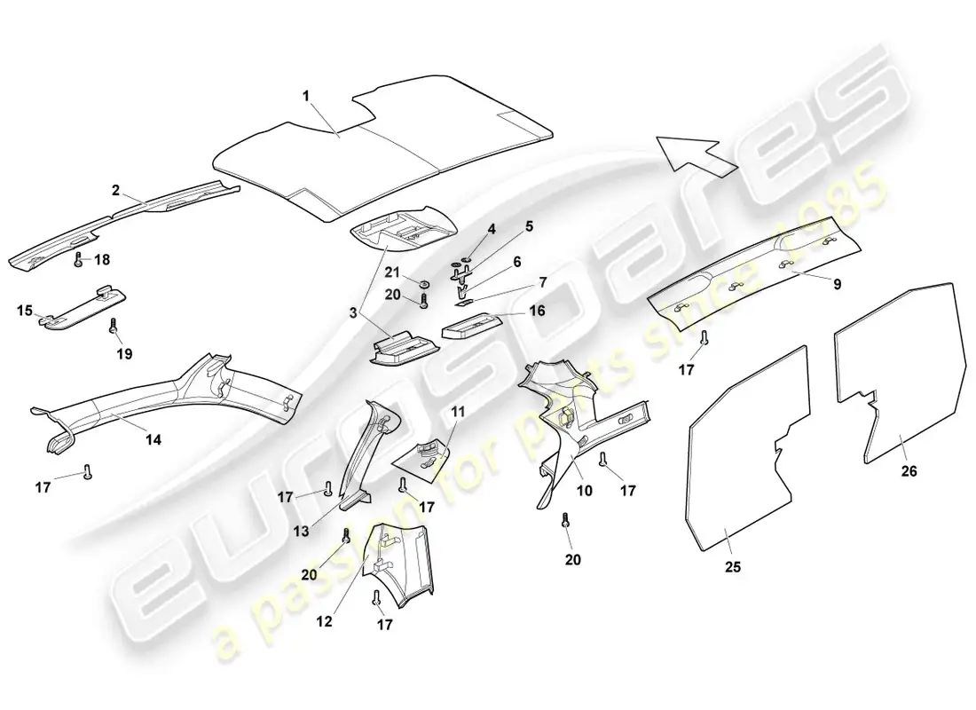lamborghini murcielago coupe (2002) sound absorbers parts diagram
