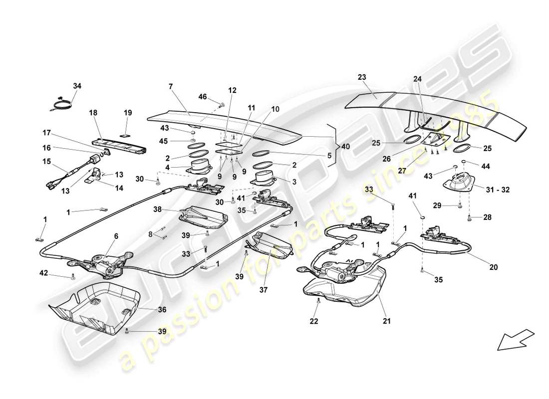 lamborghini gallardo coupe (2004) spoiler for rear lid parts diagram