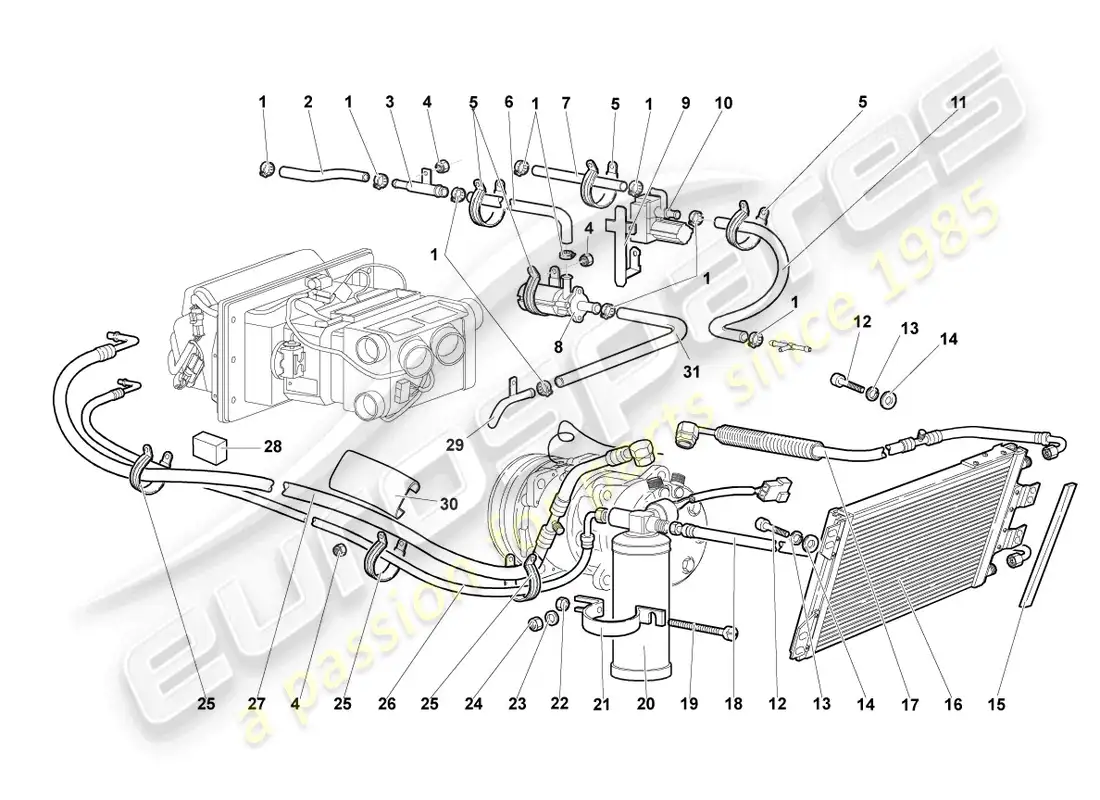 lamborghini murcielago roadster (2005) a/c condenser parts diagram