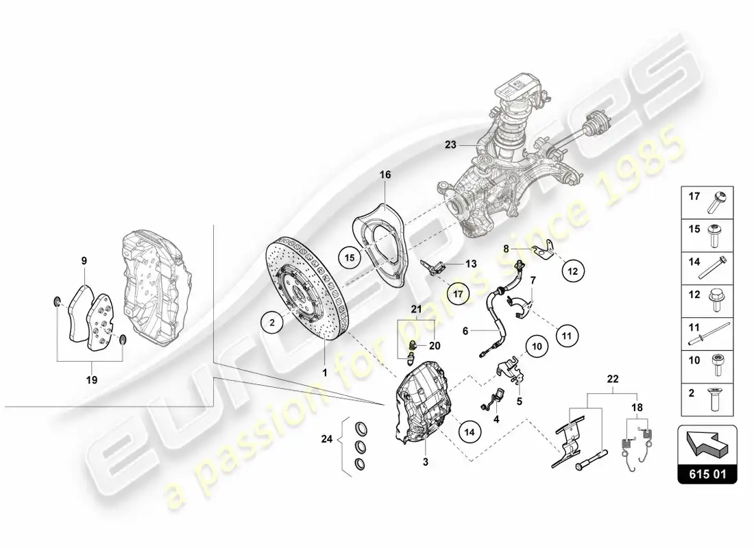 lamborghini lp600-4 zhong coupe (2016) ceramic brake disc front parts diagram