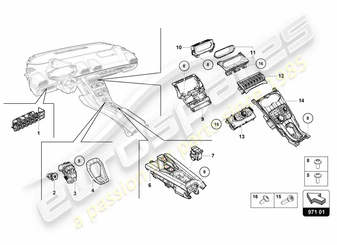 lamborghini lp580-2 spyder (2016) multiple switch parts diagram