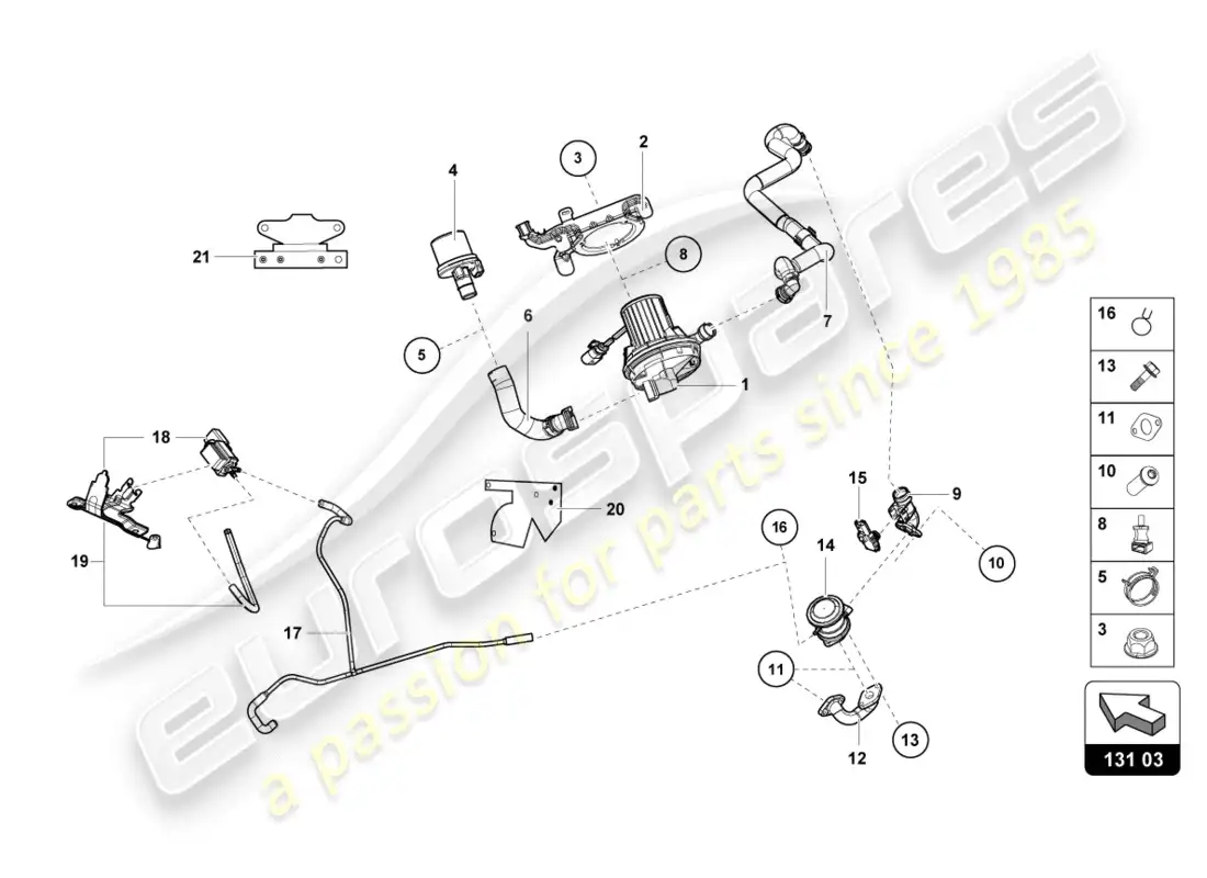 lamborghini evo spyder (2020) secondary air pump parts diagram
