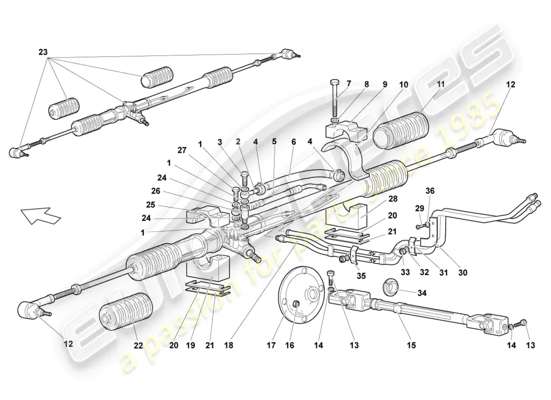 lamborghini murcielago coupe (2006) steering gear parts diagram