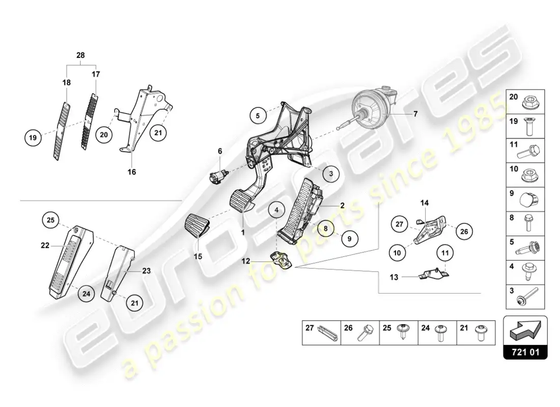 lamborghini lp600-4 zhong coupe (2016) brake and accel. lever mech. parts diagram