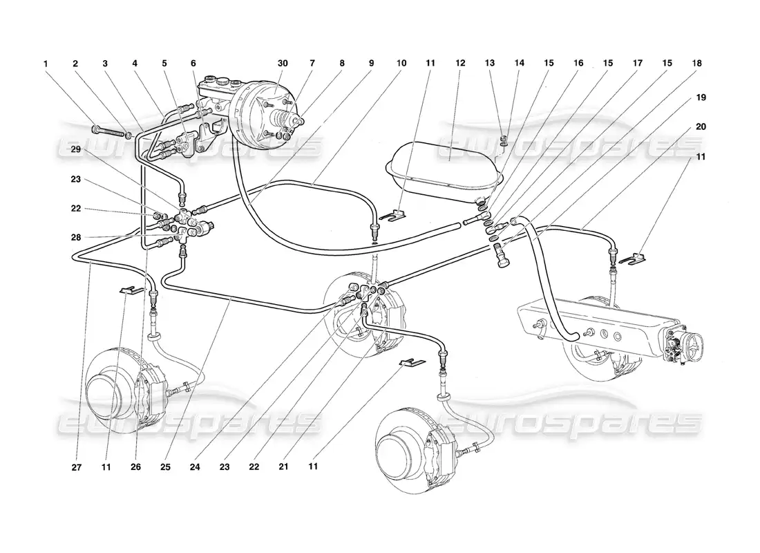 lamborghini diablo sv (1997) brake system parts diagram
