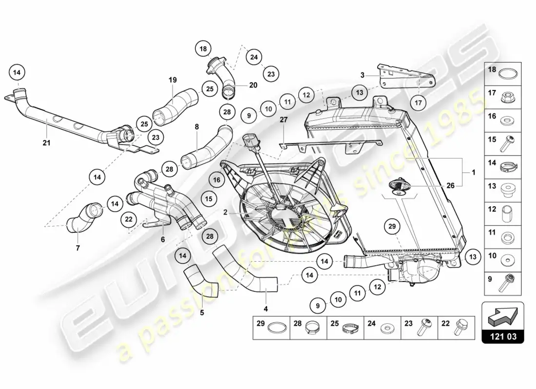 lamborghini centenario roadster (2017) cooler for coolant parts diagram