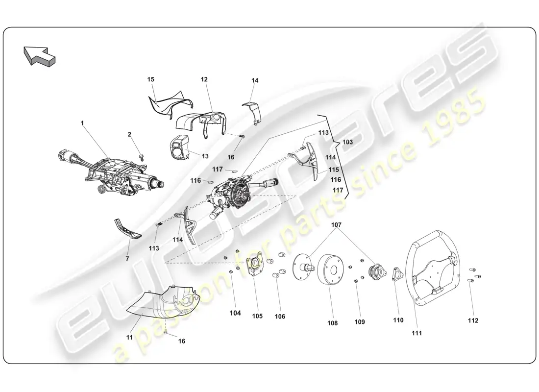 lamborghini super trofeo (2009-2014) steering wheel parts diagram