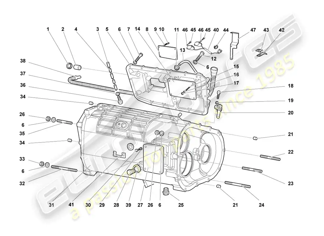 lamborghini murcielago coupe (2006) gearbox housing and attachments parts diagram