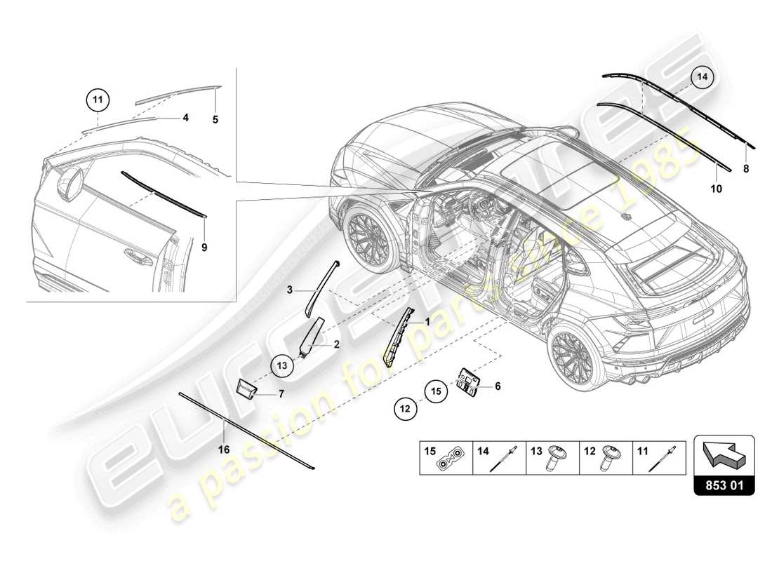 lamborghini urus s (2024) moldings part diagram