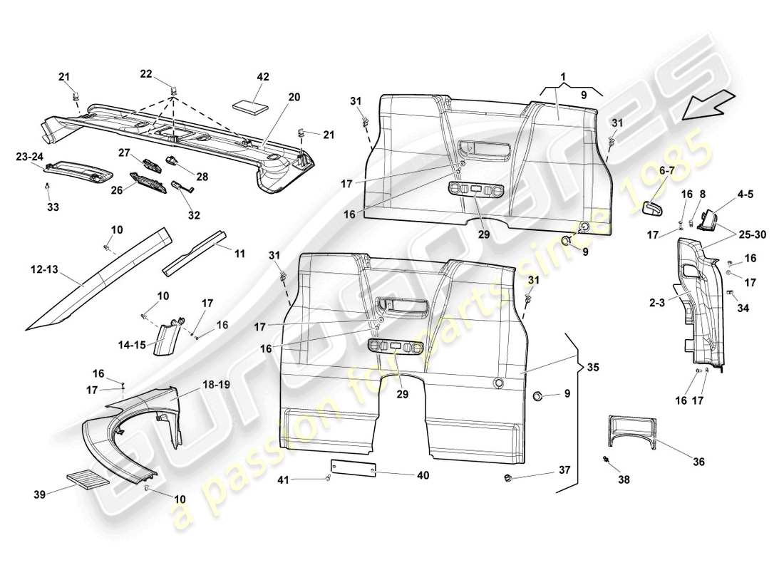 lamborghini lp550-2 spyder (2011) roof and pillar linings parts diagram