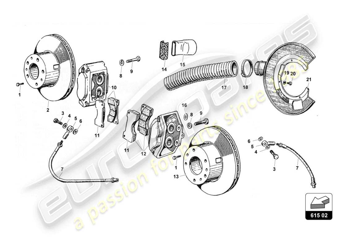 lamborghini countach 25th anniversary (1989) front-rear brakes part diagram