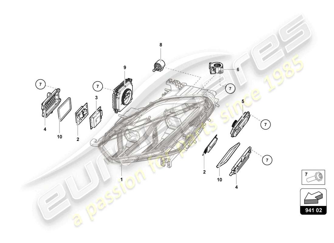 lamborghini 2021 (evo coupe 2wd) lighting system front part diagram