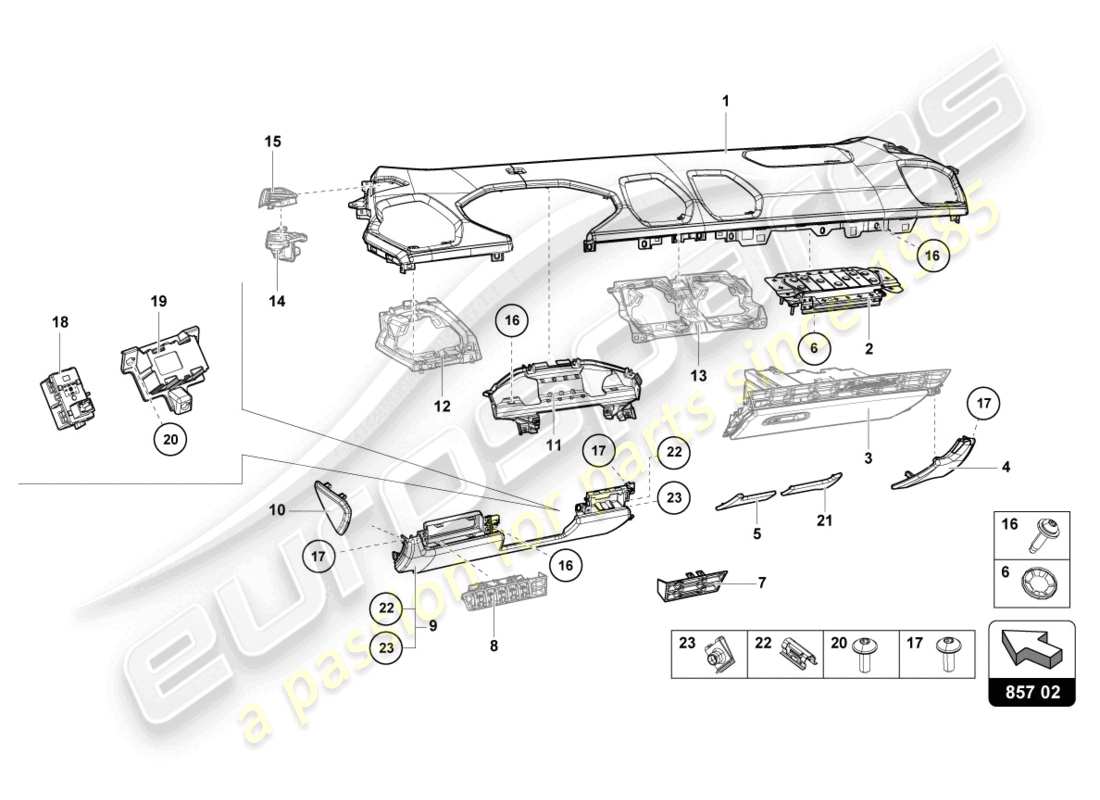 lamborghini 2022 (evo spyder 2wd) instrument panel trim part diagram