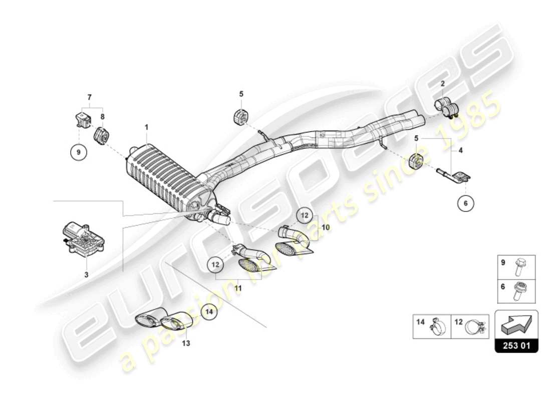 lamborghini urus performante (2024) rear silencer parts diagram