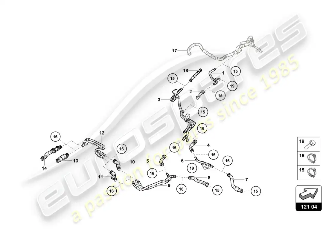 lamborghini lp580-2 coupe (2016) coolant hoses and pipes parts diagram