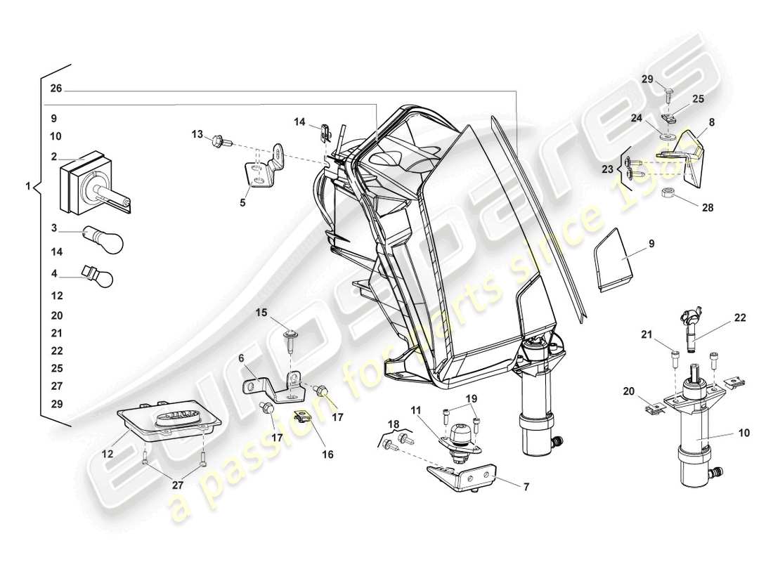 lamborghini lp560-4 coupe fl ii (2013) headlight for curve light and led daytime driving lights part diagram