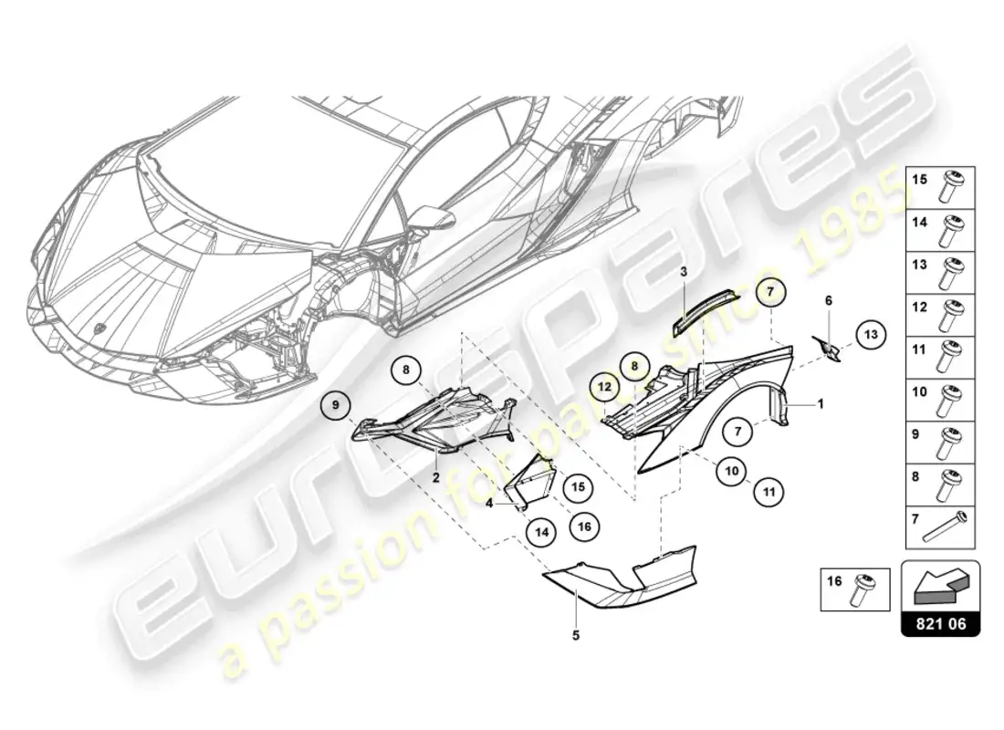 lamborghini sian (2020) wing front parts diagram