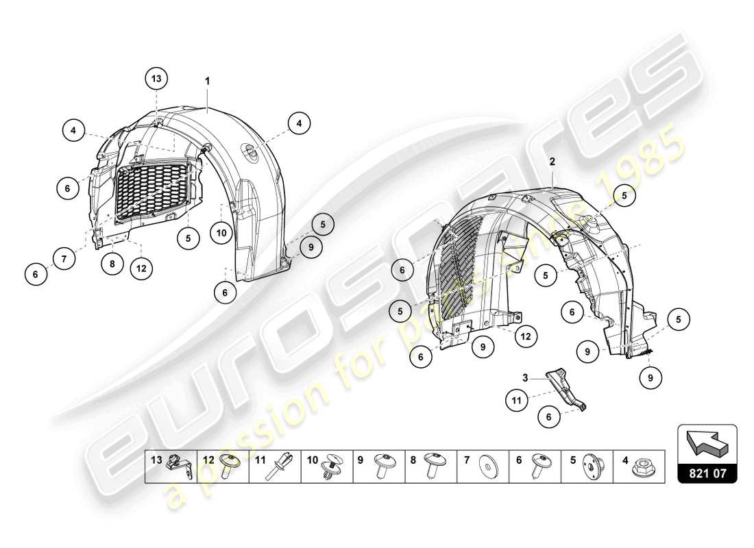 lamborghini 2023 (tecnica) wheel housing trim part diagram