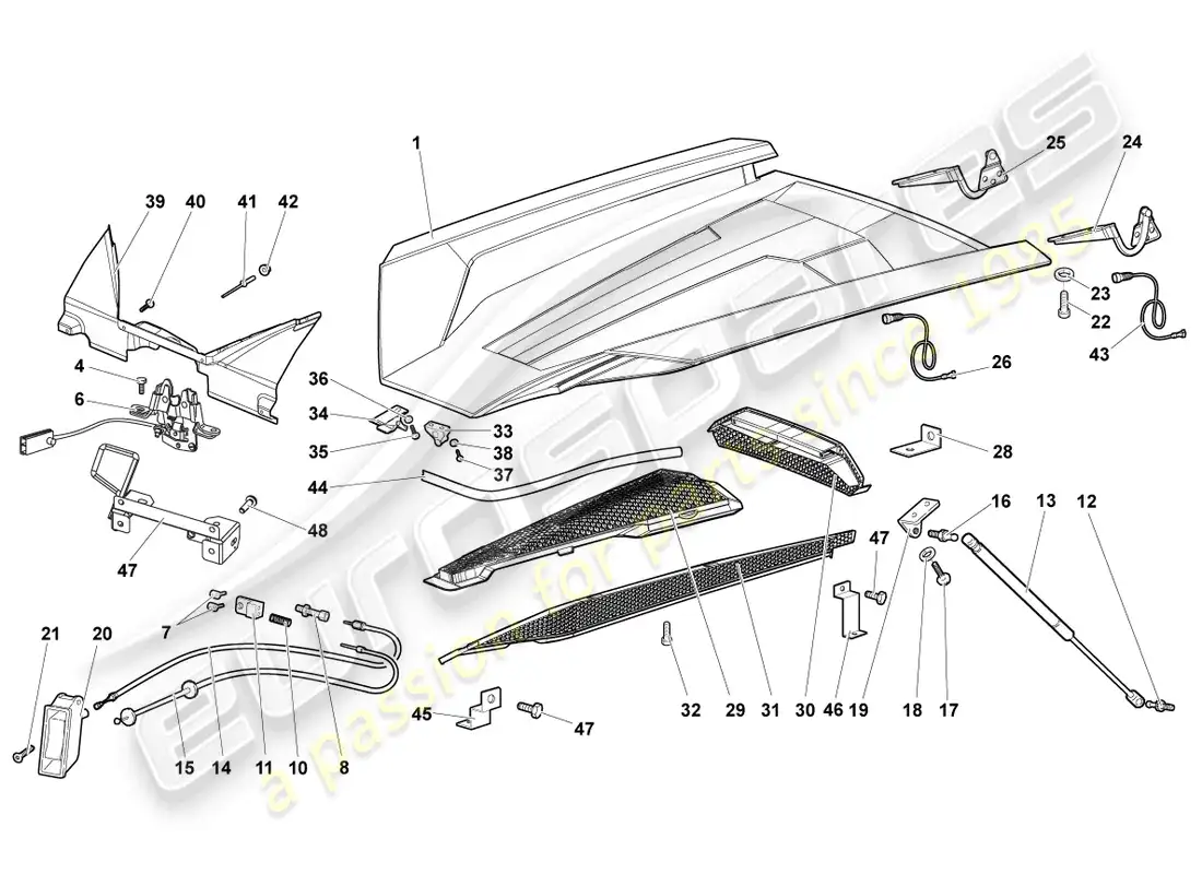 lamborghini murcielago roadster (2006) flap for engine cover parts diagram