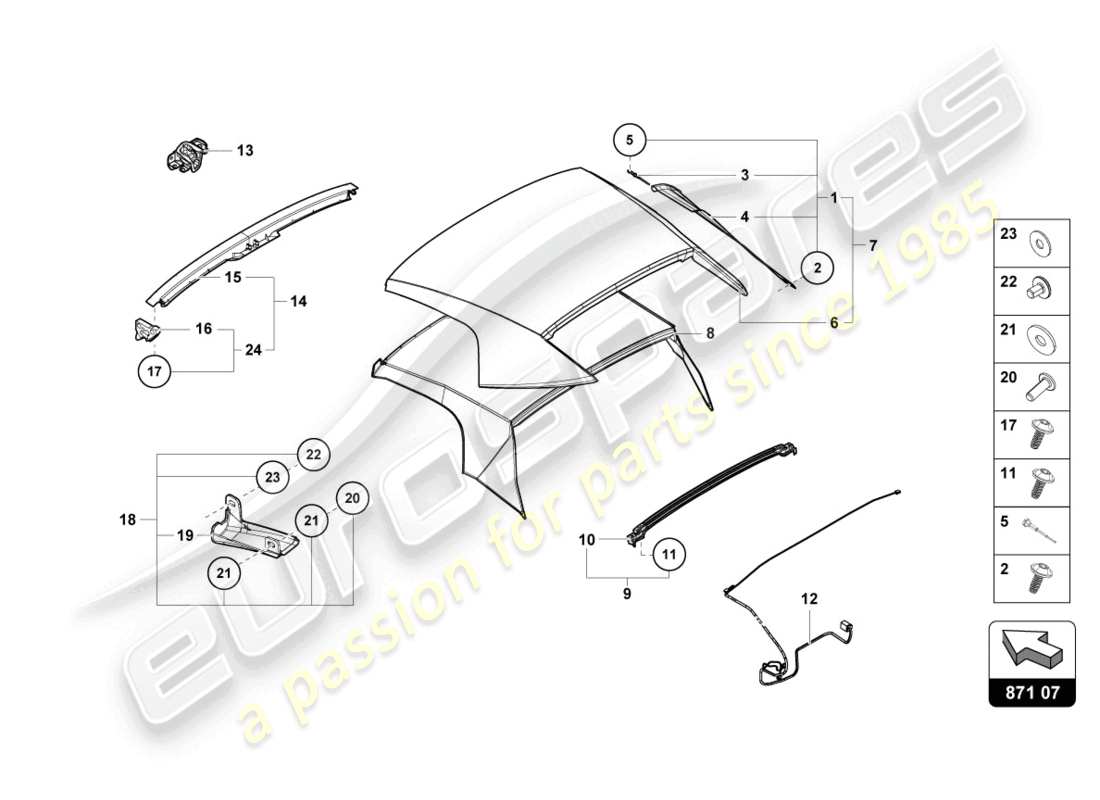 lamborghini 2023 (evo spyder 2wd) cover - top part diagram