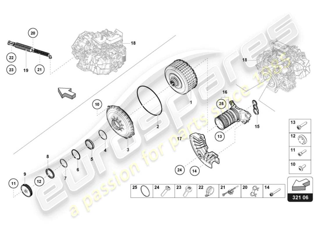 lamborghini evo spyder (2024) multi-plate clutch for dual clutch gearbox part diagram