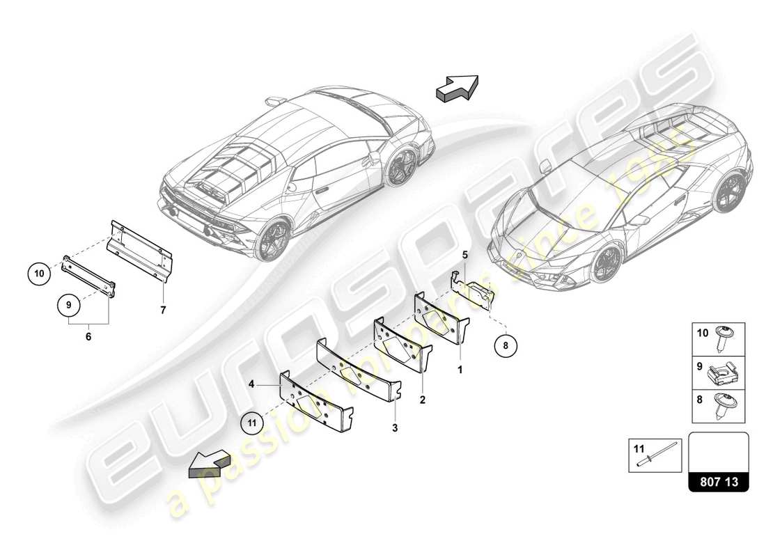 lamborghini 2023 (evo spyder 2wd) licence plate holder part diagram