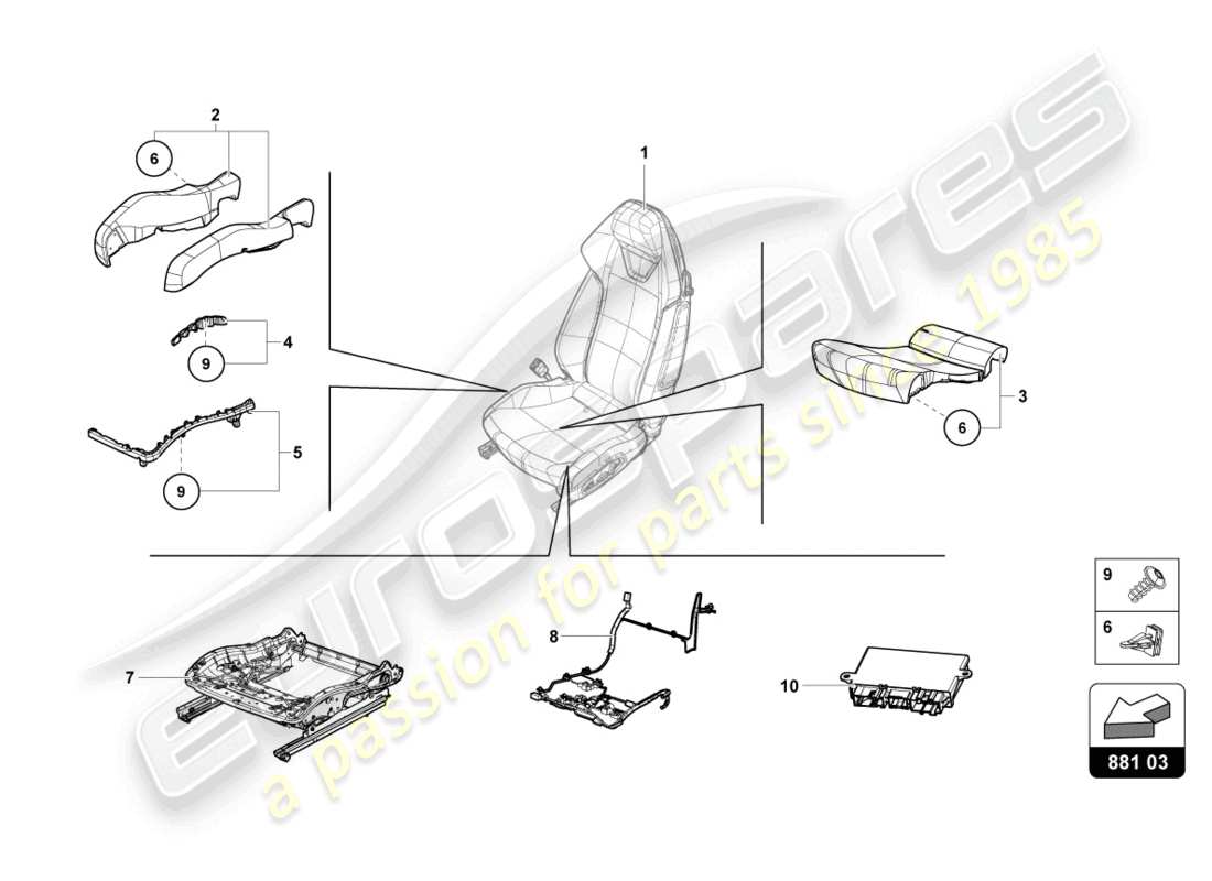 lamborghini evo spyder 2wd (2023) seat box parts diagram