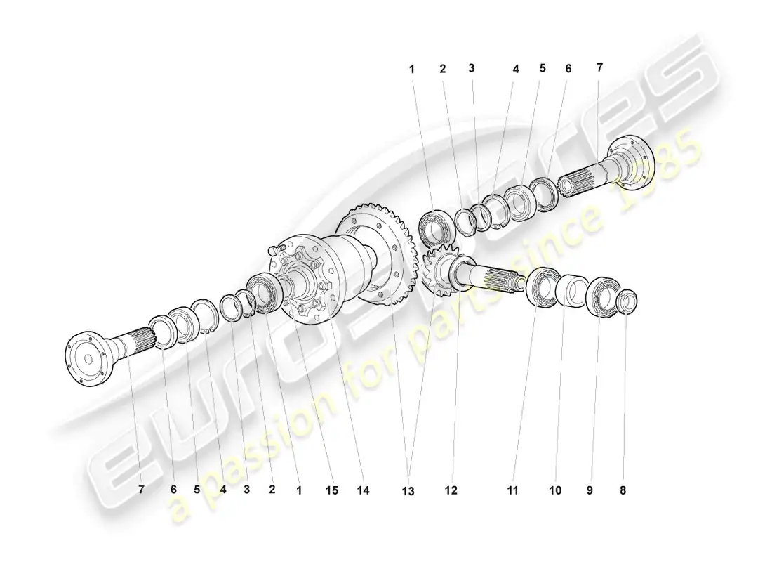 lamborghini murcielago coupe (2002) differential with crown wheel and pinion front parts diagram
