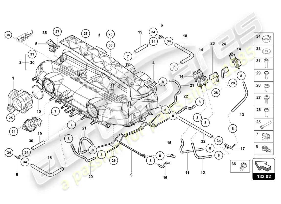 lamborghini sian (2020) intake manifold parts diagram