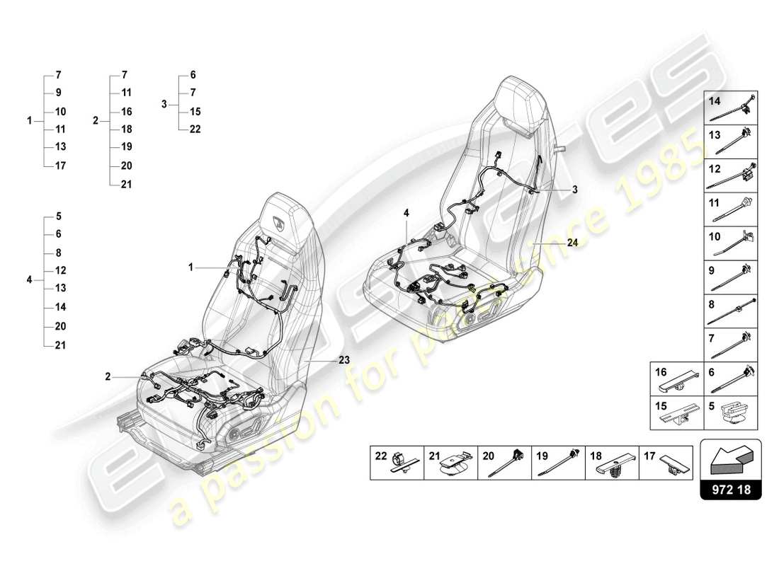 lamborghini urus s (2024) wiring harness for electrically adjustable seat part diagram