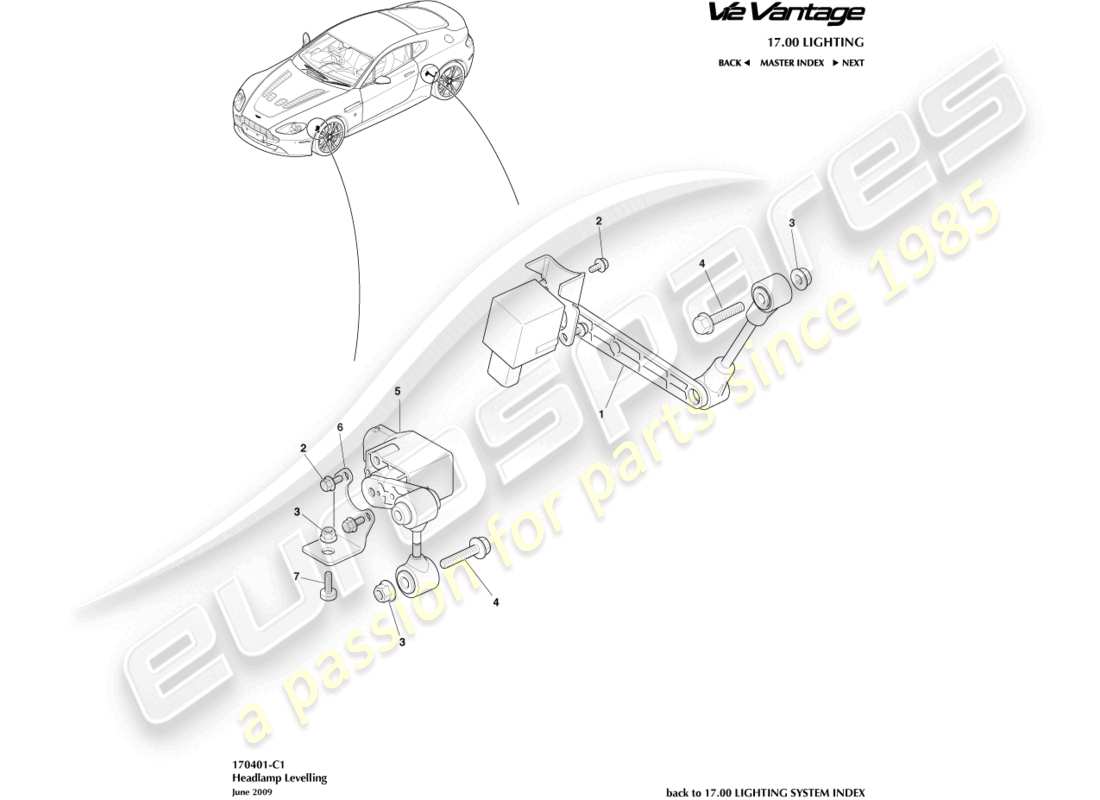 aston martin v12 vantage (2013) headlamp leveling part diagram