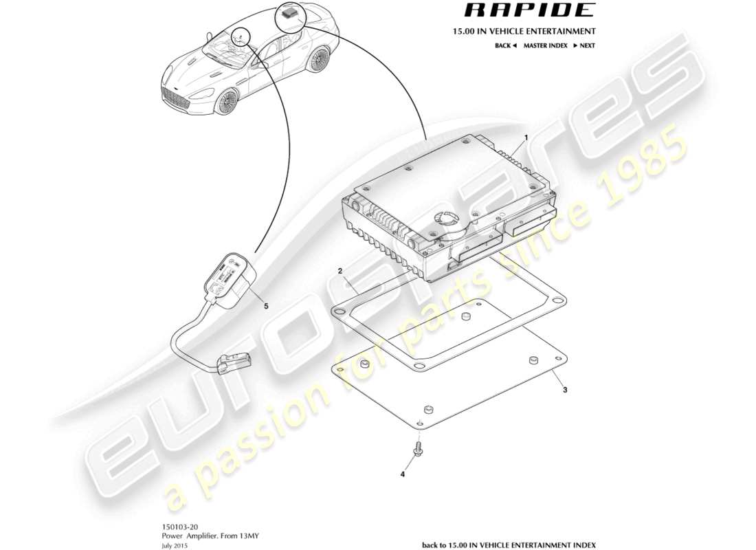 aston martin rapide (2014) single ampllifier, 13my on part diagram