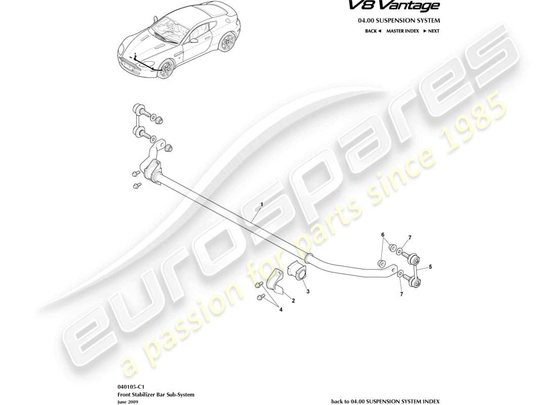 aston martin v8 vantage (2017) front stabiliser bar part diagram