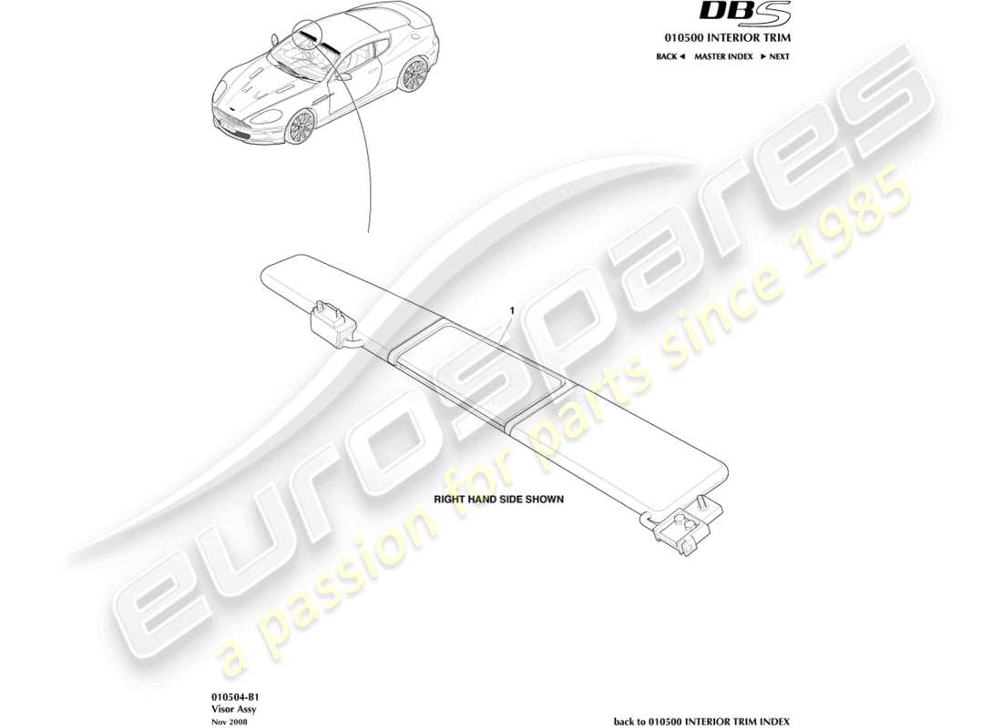 aston martin dbs (2007) sunvisor parts diagram