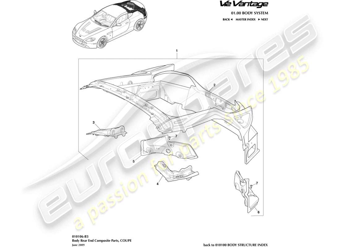aston martin v12 vantage (2011) body rear end composite, coupe part diagram