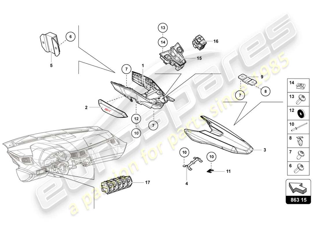 lamborghini lp770-4 svj coupe (2022) switch unit part diagram