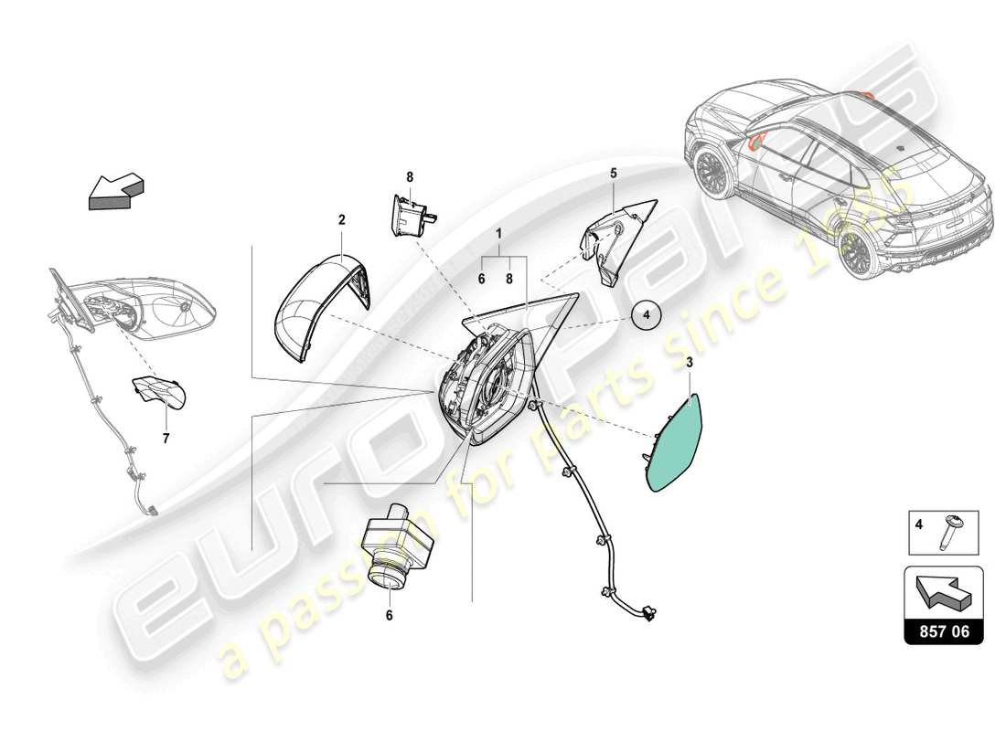 lamborghini urus (2021) exterior mirror parts diagram