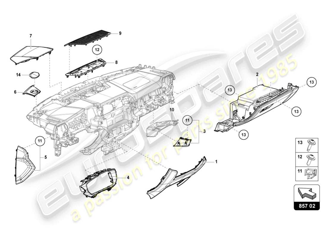 lamborghini urus (2022) instrument panel parts diagram