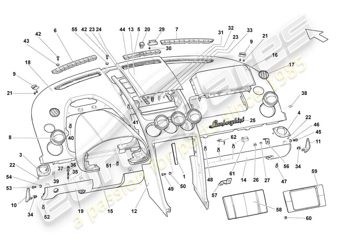 lamborghini lp550-2 spyder (2011) dashboard parts diagram