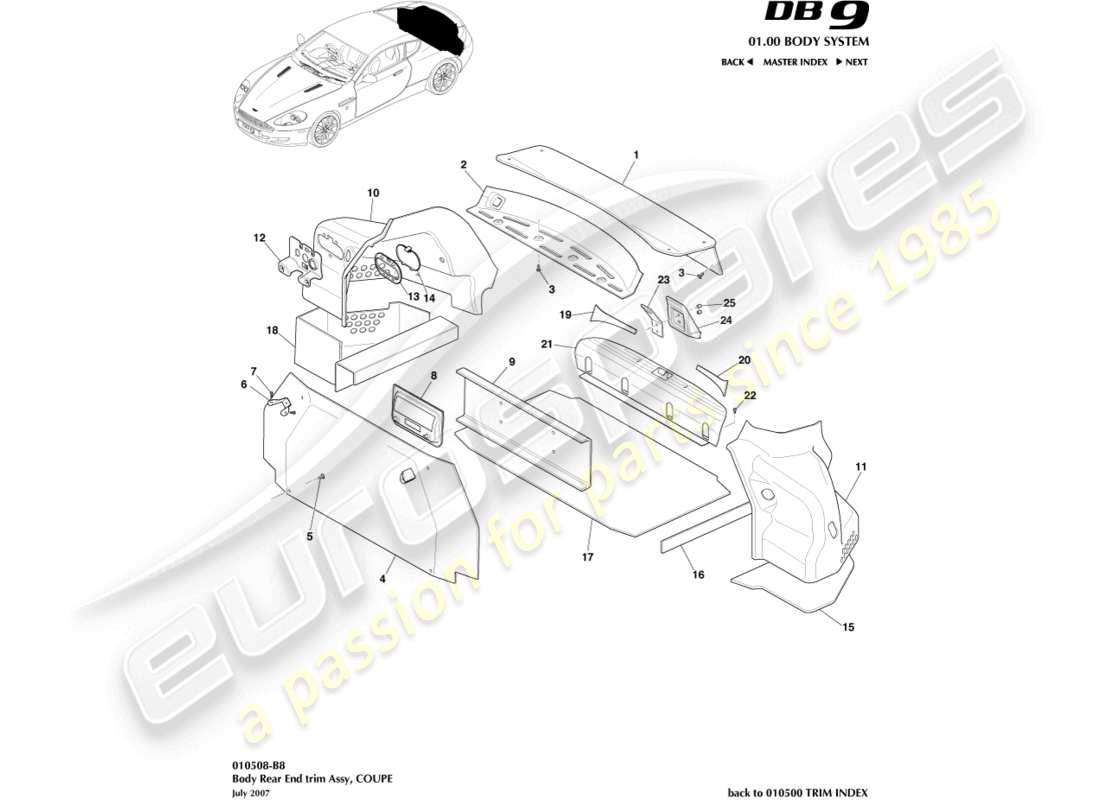 VIEW PARTS DIAGRAMS FROM THE ASTON MARTIN DB9 PARTS CATALOGUE a part diagram from the aston martin db9 parts catalogue